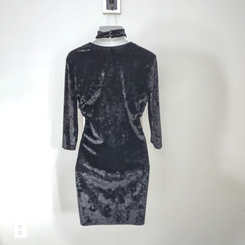 Vintage K+Glam 90s Y2K Black Crushed Velvet Goth Dress 1X - Picture 8 of 13